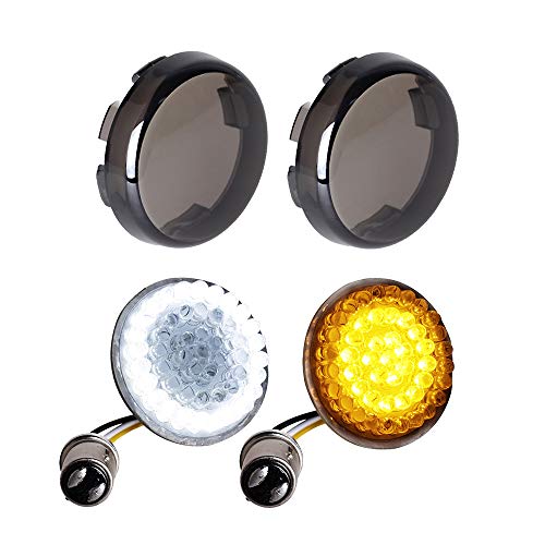 NTHREEAUTO Smoked Bullet Front Turn Signals LED Lights Panel Compatible with Harley Dyna Road Street Glide Road King Iron 883 St