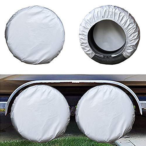 kayme Rv Tire Covers Set of 4, Travel Trailer Camper Truck SUV Motorhome Waterproof Wheel Cover, Sun Rain Snow Protector, Fit 27