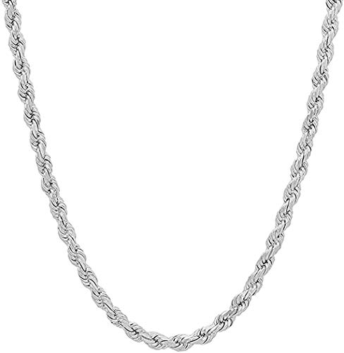 Savlano 925 Sterling Silver 4.5mm Solid Italian Rope Diamond Cut Twist Link Chain Necklace with Gift Box for Men & Women - Made 