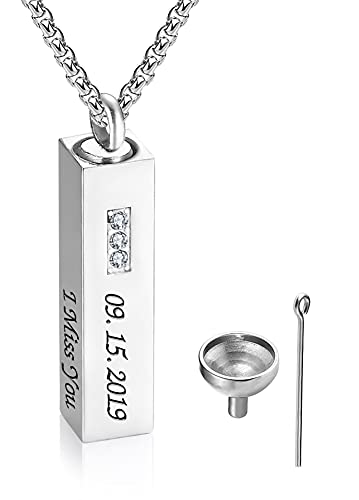 YokeDuck Cremation Urn Necklace for Ashes, Custom Engraved Name Bar Necklace Keepsake Pendant Crystal Personalized Memorial?ewel