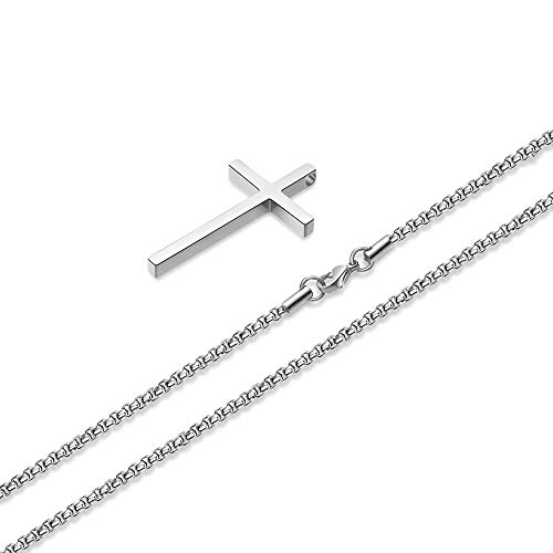 M MOOHAM Stainless Steel Cross Pendant Necklaces for Men Boy Pendant Chain 16 Inch Silver Jewelry Gifts for Men Teenage Teen Boy