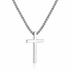 M MOOHAM Stainless Steel Cross Pendant Necklaces for Men Boy Pendant Chain 16 Inch Silver Jewelry Gifts for Men Teenage Teen Boy