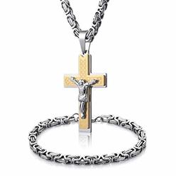 WESTMIAJW Stainless Steel Jesus Cross Pendant Necklace Chain Jewelry Set for Men Boy 60cm