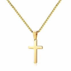 M MOOHAM Stainless Steel Cross Pendant Necklaces for Men Women Teen Boys Girls Pendant Chain 16 Inch Gold Jewelry Gifts Boyfrien