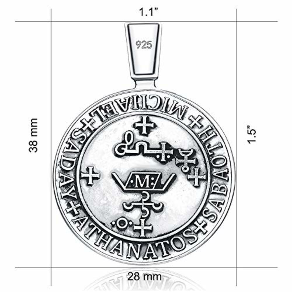 VENICEBEE Archangel St. Michael Saint Medal Sigil Seal Solid 925 Sterling Silver Pendant Necklace with Venetian Link Chain Black
