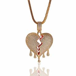 Moca Jewelry KMASAL Jewelry Hip Hop Iced Out Broke Heart Chain Bling Pendant 18K Gold Plated Necklace for Men Women