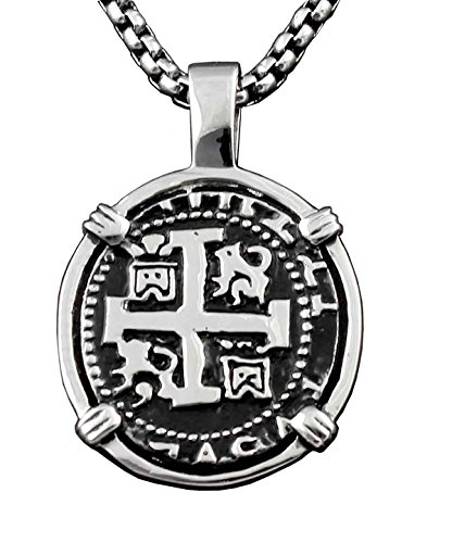 vogueteen Piece of Eight Coin Pendant Necklace Pirate Spanish Jewelry + Chain
