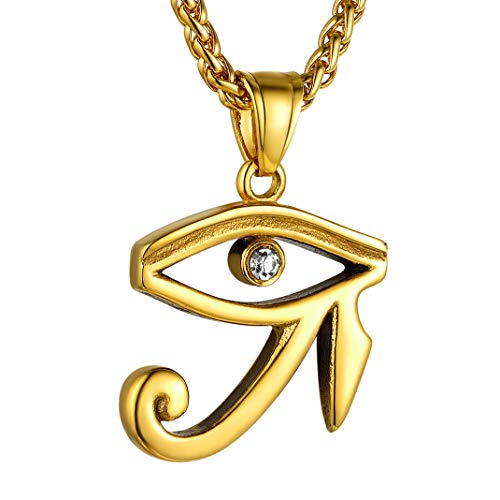 GOLDCHIC JEWELRY 18K Gold Plated CZ Egyptian Udjat Eye of Horus Ra Pendant Necklace Men Women,Wedjat Eye Pendants Jewelry Gift f