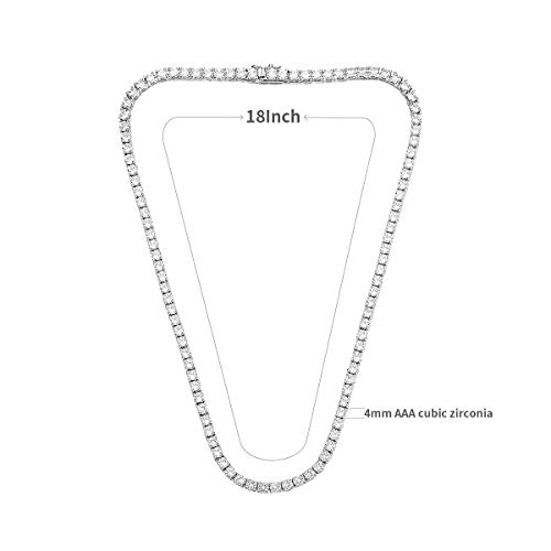 MDFUN Tennis Necklace 18K White Gold Plated | 4.0mm Round Cubic Zirconia Cut Faux Diamond Tennis Chain for Women and Men (18inch 4mm C
