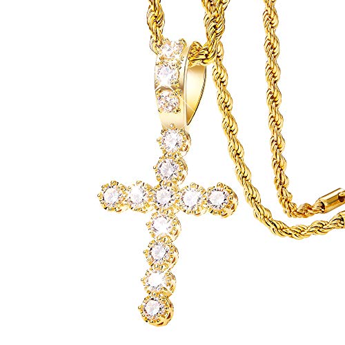 Tobetrendy Necklace for Men or Women,18K Gold Bling CZ Dimond Iced Out Hip Hop Pendant Rope Chain Necklace for Boys Girls Play P