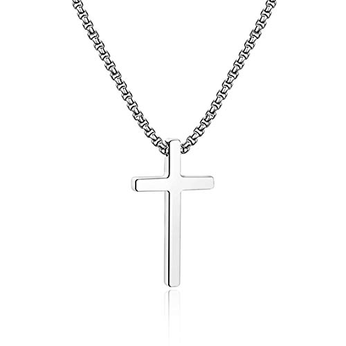 IEFSHINY Stainless Steel Cross Pendant Necklaces for Men Pendant Chain 20 Inch Silver Jewelry Gifts for Men Women Gifts Idea