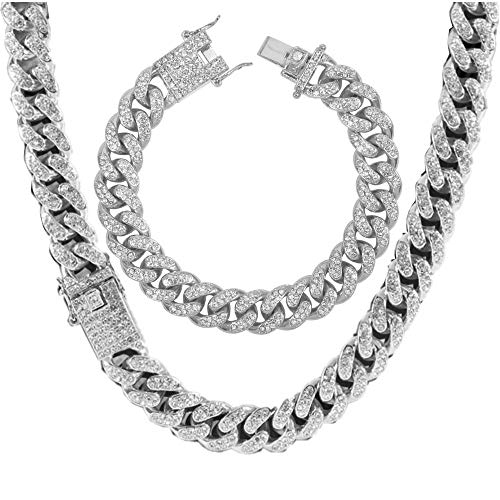 putouzip Mens 12MM 14MM 20MM Chains 18K Gold Plated CZ Fully Iced-Out Miami Cuban Necklace Bracelet Set