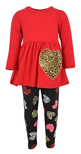 Unique Baby Girls Valentines Day Animal Print Hearts Legging Set (2T/XS,  Red)