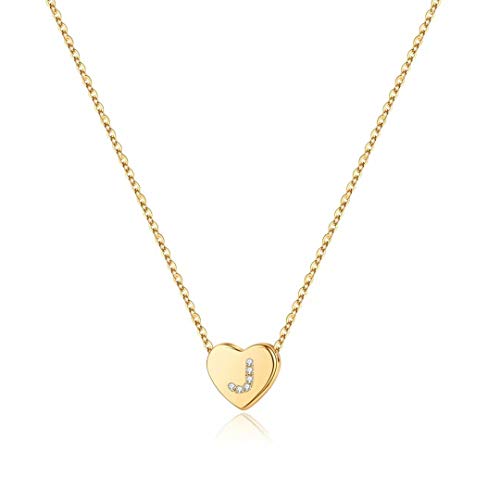 M MOOHAM Initial Necklace for Girls, Dainty 14K Gold Plated Letter J Initial Heart Necklace for Women Girls, Valentines Mothers Day Girls