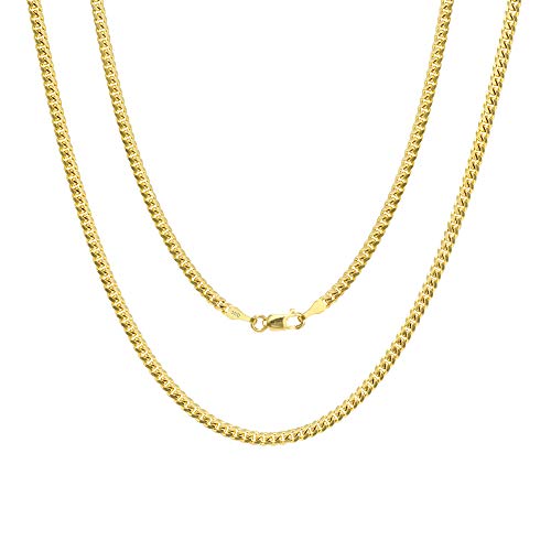 Nuragold 14k Yellow Gold 2.7mm Solid Miami Cuban Link Chain Pendant Necklace, Mens Womens Lobster Clasp 18" 20" 22" 24" 26" 28" 