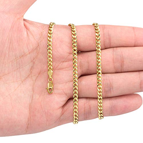 Nuragold 14k Yellow Gold 4mm Miami Cuban Link Chain Pendant Necklace, Mens Womens Lobster Clasp 16" 18" 20" 22" 24" 26" 28" 30"