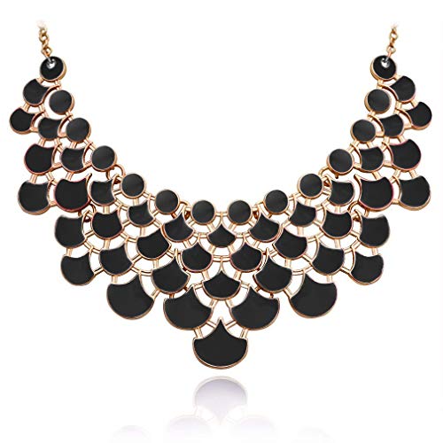 JANE STONE Fashion Statement Collar Necklace Vintage Openwork Bib Costume Jewelry (black)