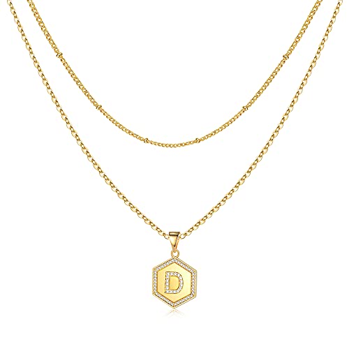 Yoosteel Layered Gold Necklaces for Women, 14K Gold Plated Dainty D Letter Necklace Personalized Gold Layered Necklaces Gold Jew