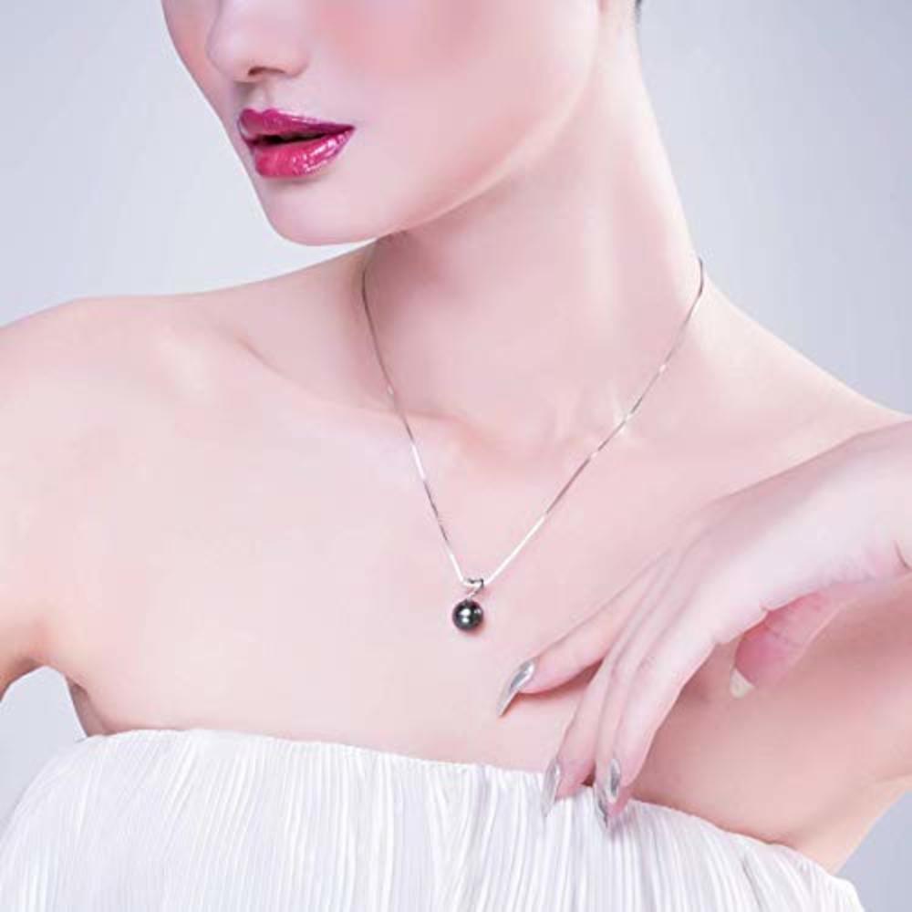 DENGGUANG Tahitian Black Pearl Necklace 18K Gold South Sea Cultured Pearl Pendant Necklace for Women(18 inches)-White Gold
