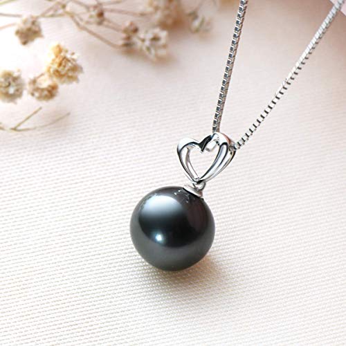 DENGGUANG Tahitian Black Pearl Necklace 18K Gold South Sea Cultured Pearl Pendant Necklace for Women(18 inches)-White Gold