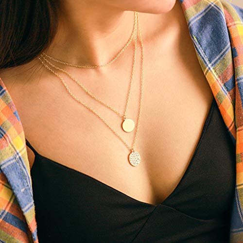 Unicra Dainty Disc Layered Choker Necklaces Multi-layer Circle Necklace Bar Y Pendant Choker with Long Chain Jewelry for Women a