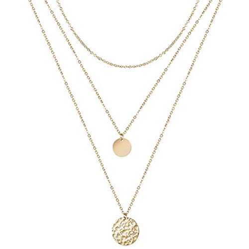 Unicra Dainty Disc Layered Choker Necklaces Multi-layer Circle Necklace Bar Y Pendant Choker with Long Chain Jewelry for Women a