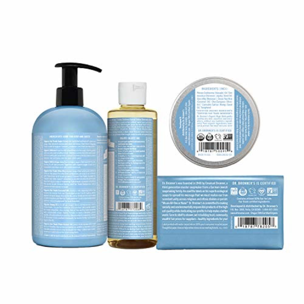 Dr. Bronners Baby Unscented Gift Set - Pure-Castile Liquid and Bar Soaps, Organic Magic Balm, and 4-in-1 Organic Sugar Pump Soap