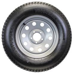 eCustomRim Trailer Tire On Rim ST205/75D15 F78-15 205/75-15 LRC 5 Lug Wheel Silver Mod