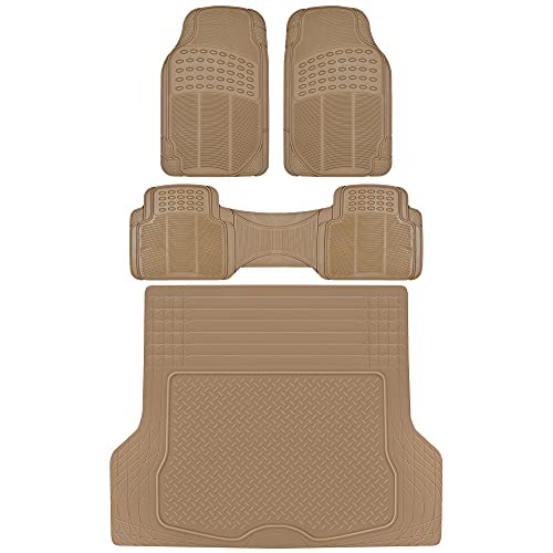 BDK Proliner All Weather Rubber Auto Floor Mats and Trunk Cargo Liner - Front & Rear Heavy Duty Set Fit for Car SUV Van and Truc