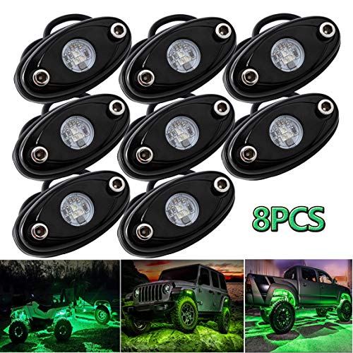 LEDMIRCY LED Rock Lights Green 8PCS for Off Road Truck Car Boat ATV SUV Waterproof High Power Underbody Neon Trail Lights Underg