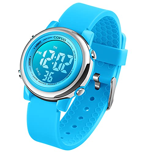 Cofuo Kids Digital Sport Waterproof Watch for Girls Boys, Kid Sports Outdoor LED Electrical Watches with Luminous Alarm Stopwatch Chil