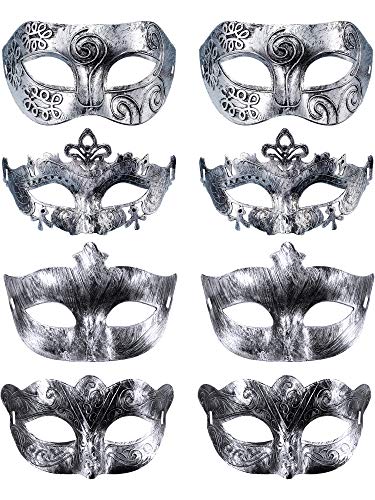 Hestya 8 Pieces Vintage Antique Masks Hallowmas Masquerade Carnival Mask (Silver)