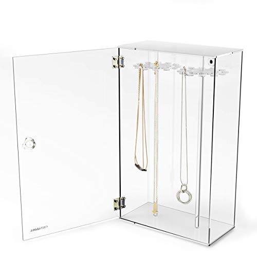 Anchore Acrylic 24 Hooks Rotation Necklace Display Stand Pendant Display Organizer Holder Dust-proof Jewelry Display Box