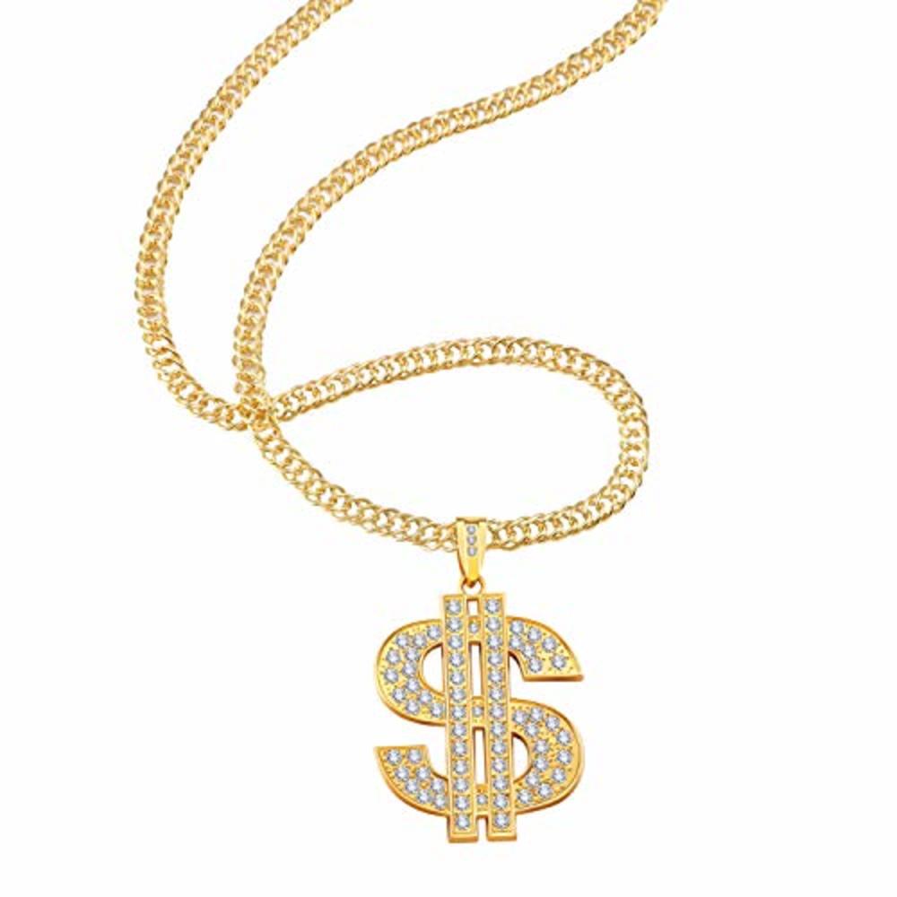 Tatuo 6 Pieces Gold Plated Chain Dollar Necklace for Men with Dollar Sign Pendant Necklace jewelry