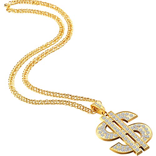 Tatuo 6 Pieces Gold Plated Chain Dollar Necklace for Men with Dollar Sign Pendant Necklace jewelry