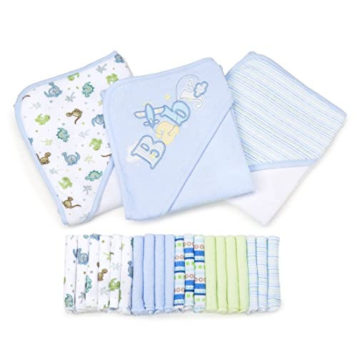 Spasilk Baby 23 Piece Bath Hooded Towels and Washcloths Set for Newborn Boys and Girls Blue