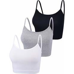 BOAO 3 Pieces Spaghetti Strap Tank Camisole Top Crop Tank Top for Sports Yoga Sleeping (Black, White, Grey, S)