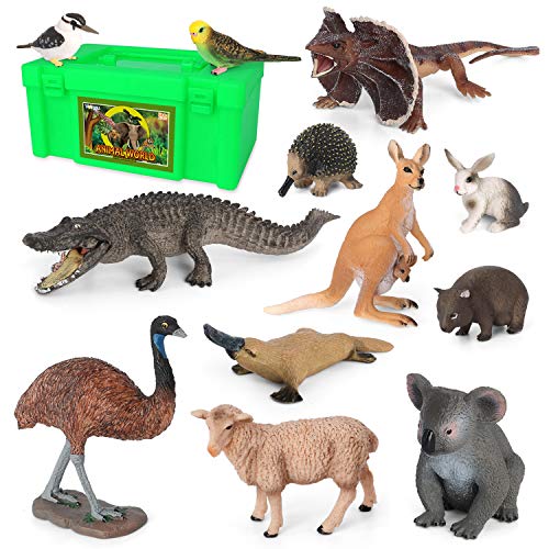 Animal Toys Figurines VOLNAU 12PCS Australia Animal Figures Zoo Pack for  Kids Decorations Preschool Educational Kangaroo Koala B