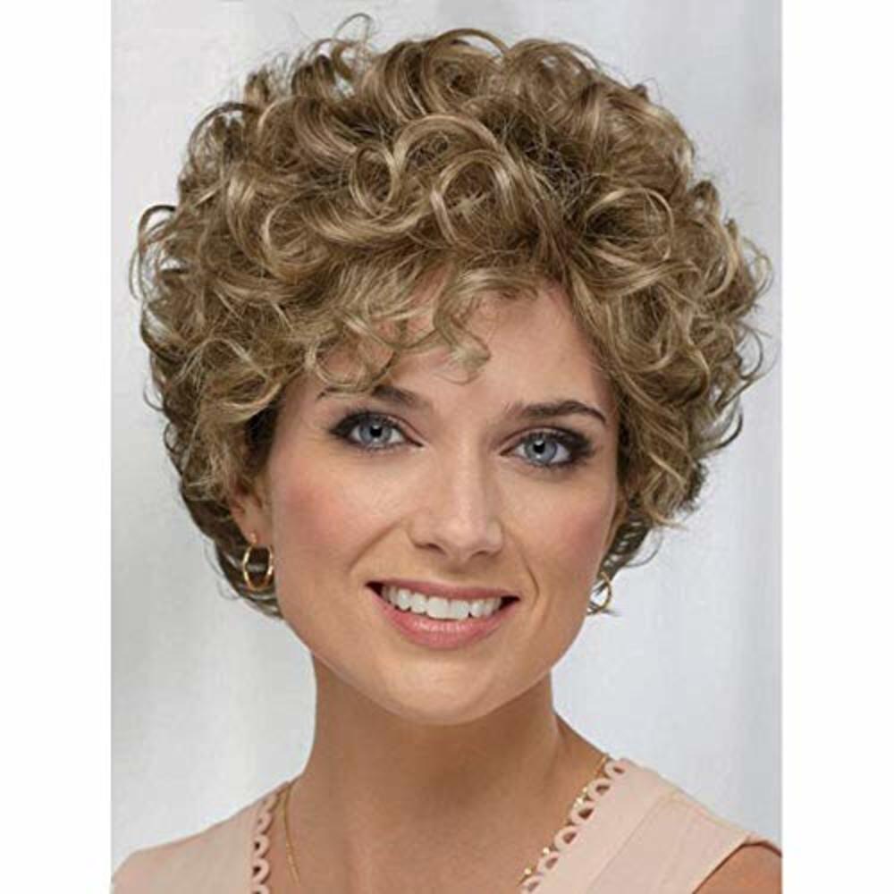 Baruisi Short Curly Wavy Blonde Brown Wigs for Women Natural Looking Synthetic Hair Replacement Wig