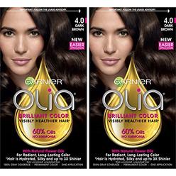 Garnier Olia Oil Powered Permanent Hair Color, 4.0 Dark Brown (Packaging May Vary), 2 Count