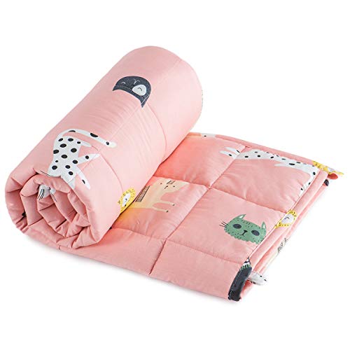 Sivio Weighted Blanket 7 lbs for Kids 41x60 Inches (100% Natural Cotton, Fit Twin Sized Bed), Pink Cat