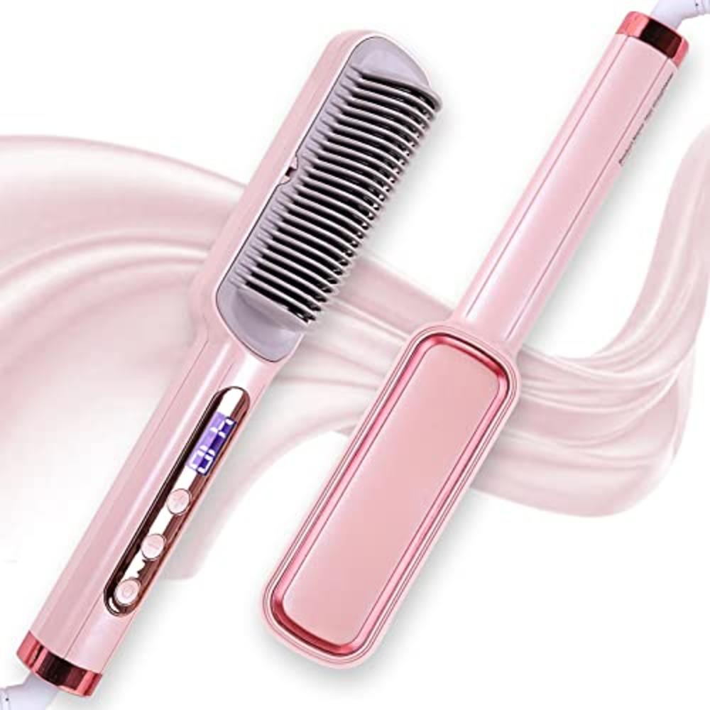 FOXEASE Hair Straightener Brush Comb for Women, Fast Heating, Electric Ticky Hot Hairbrush, straightening and Curler 2 in 1 Auto