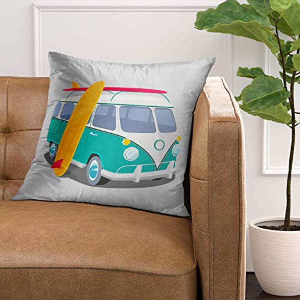 VANMI Throw Pillow Cover Bus Surfer Van Graphics Transportation and Surfing Sport Board Camper Surf Decorative Pillow Case Home 
