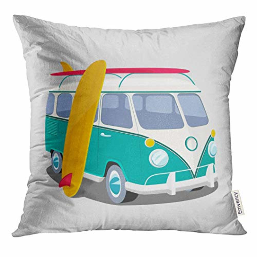VANMI Throw Pillow Cover Bus Surfer Van Graphics Transportation and Surfing Sport Board Camper Surf Decorative Pillow Case Home 