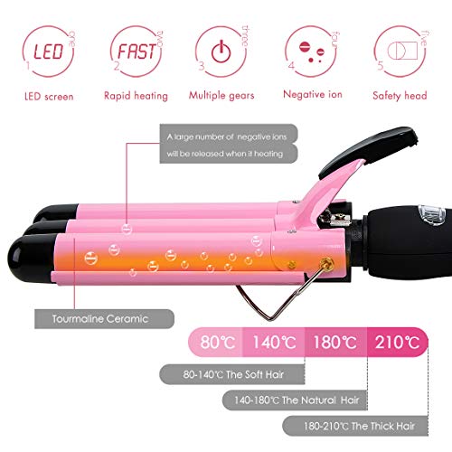 dgdgbaby 3 Barrel Curling Iron Hair Waver Curling Iron Fast Heating Ceramic Hair Waver Curler 25mm Hair Curling Wand (Pink)