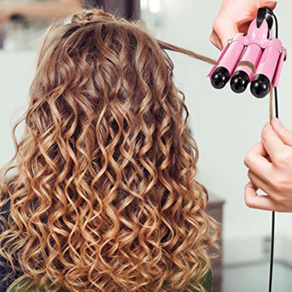 dgdgbaby 3 Barrel Curling Iron Hair Waver Curling Iron Fast Heating Ceramic Hair Waver Curler 25mm Hair Curling Wand (Pink)