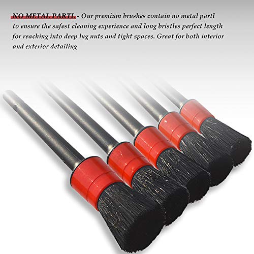 YISHARRY LI Detailing Brush Set - 5 Different Sizes Premium Natural Boar Hair Mixed Fiber Plastic Handle Automotive Detail Brush
