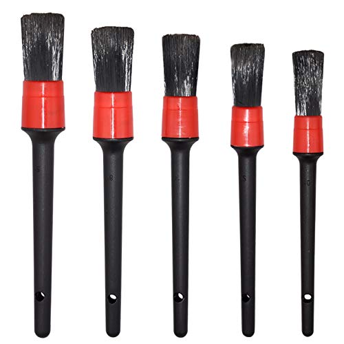 YISHARRY LI Detailing Brush Set - 5 Different Sizes Premium Natural Boar Hair Mixed Fiber Plastic Handle Automotive Detail Brush