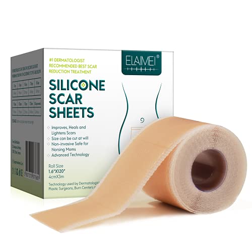 ZODENIS Silicone Scar Sheets (1.6” x 120”Roll-3M), Silicone Scar Tape Roll, Scar Silicone Strips, Reusable, Professional Scar Removal Sh