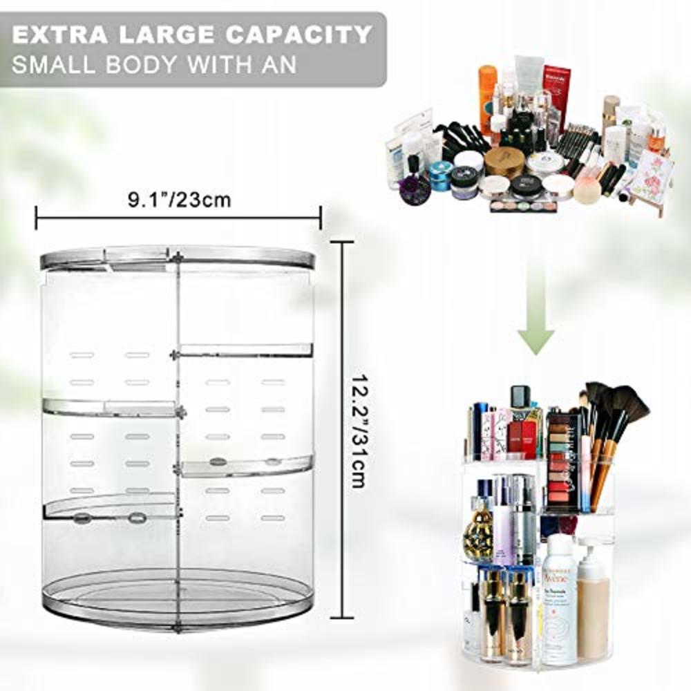 sanipoe 360 Spinning Makeup Organizer, Lazy Susan Rack Cosmetic Carousel Storage Shelf, Great for Countertop and Bathroom, Clear